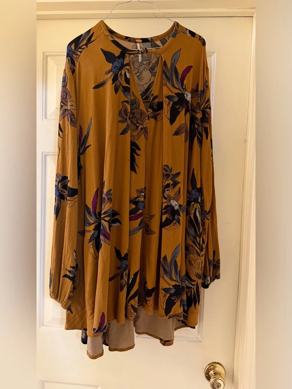 Free People Floral Boho Tunic Dress | Mustard | Size M